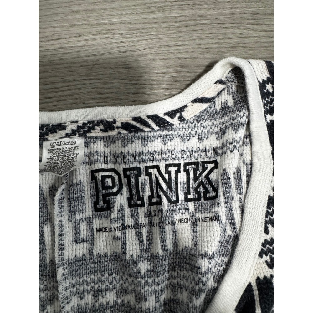 Victoria's Secret PINK Thermal Union Suit One Piece Pajamas Fair Isle Black XS - Picture 2 of 4